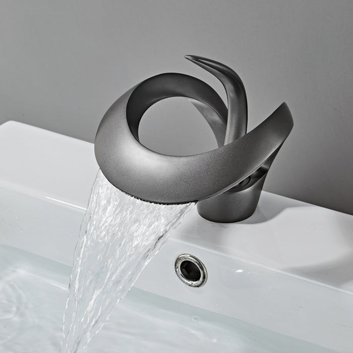 Elegant Single Handle Solid Brass Waterfall Bathroom Sink Faucet