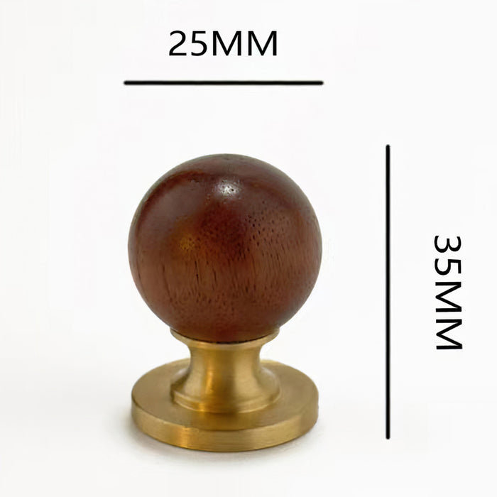 Vintage Walnut Wood Black White Marble Ball Cabinet Knob