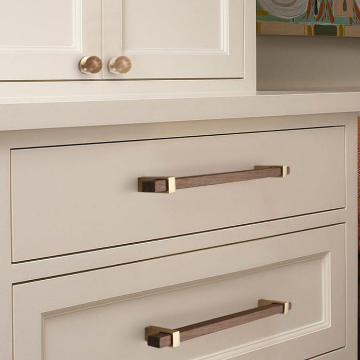 Square Wooden Brass Walnut Cabinet Handle Kitchen Drawer Pulls
