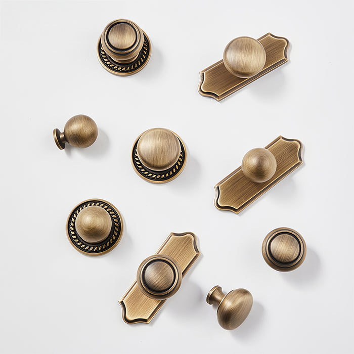 Vintage Bronze Solid Brass Single Hole Cabinet Knob with Backplate