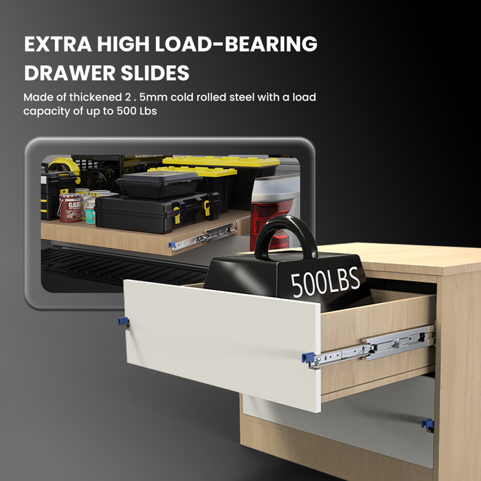 500 lb Full Extension 3-inch Wide Ball Bearing Locking Heavy Duty Drawer Slides