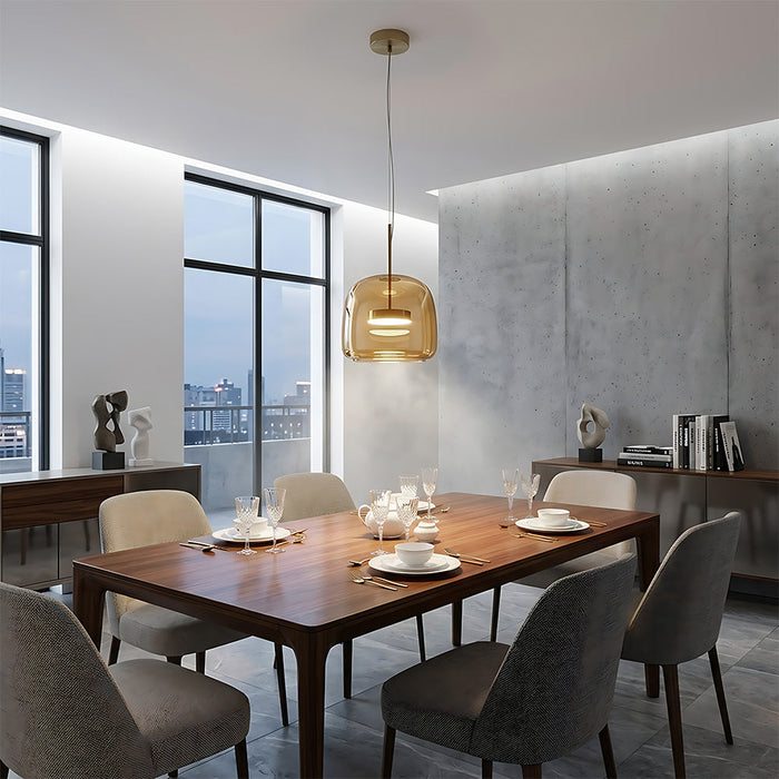 Modern Glass Pendant Lights in Amber or Smoked Glass