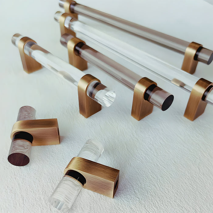 Modern Acrylic and Brass Drawer Pulls Cabinet Handles