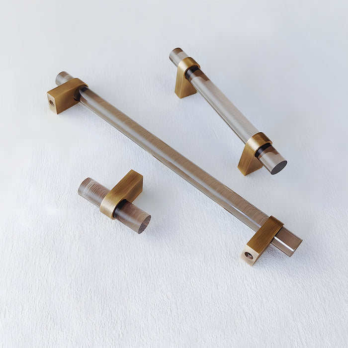 Modern Acrylic and Brass Drawer Pulls Cabinet Handles