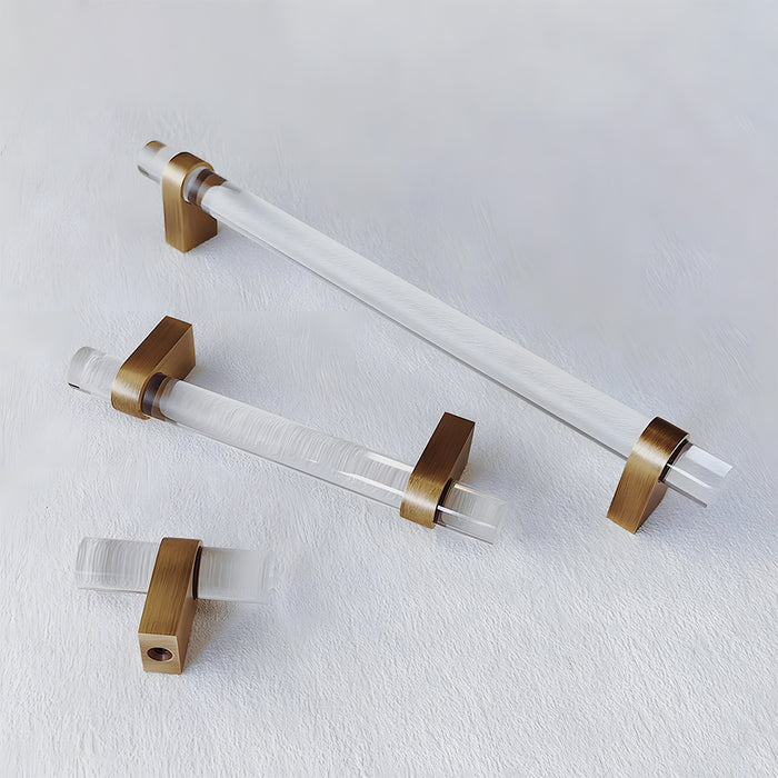 Modern Acrylic and Brass Drawer Pulls Cabinet Handles