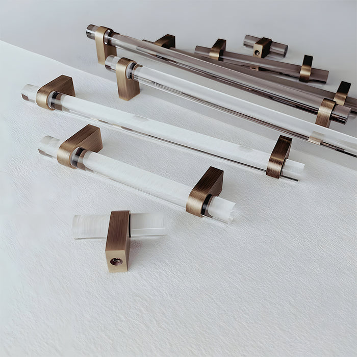Modern Acrylic and Brass Drawer Pulls Cabinet Handles