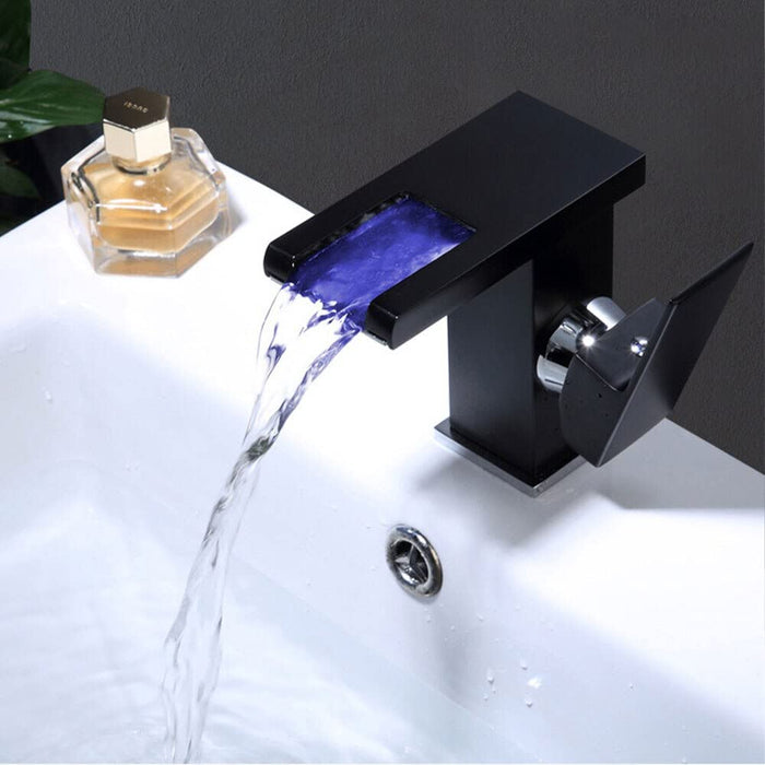 Luminous LED Color Changing Square Waterfall Bathroom Faucet
