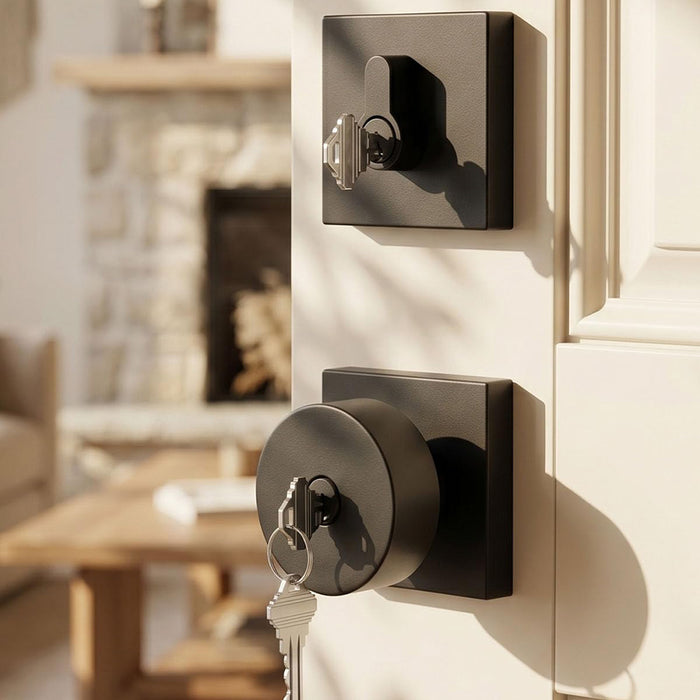 Matte Black & Brushed Nickel Entry Door Handle Set