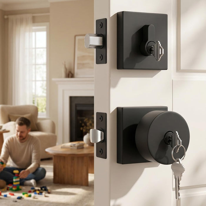 Matte Black & Brushed Nickel Entry Door Handle Set
