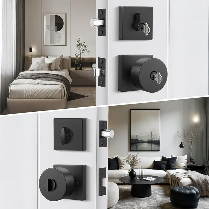 Matte Black & Brushed Nickel Entry Door Handle Set