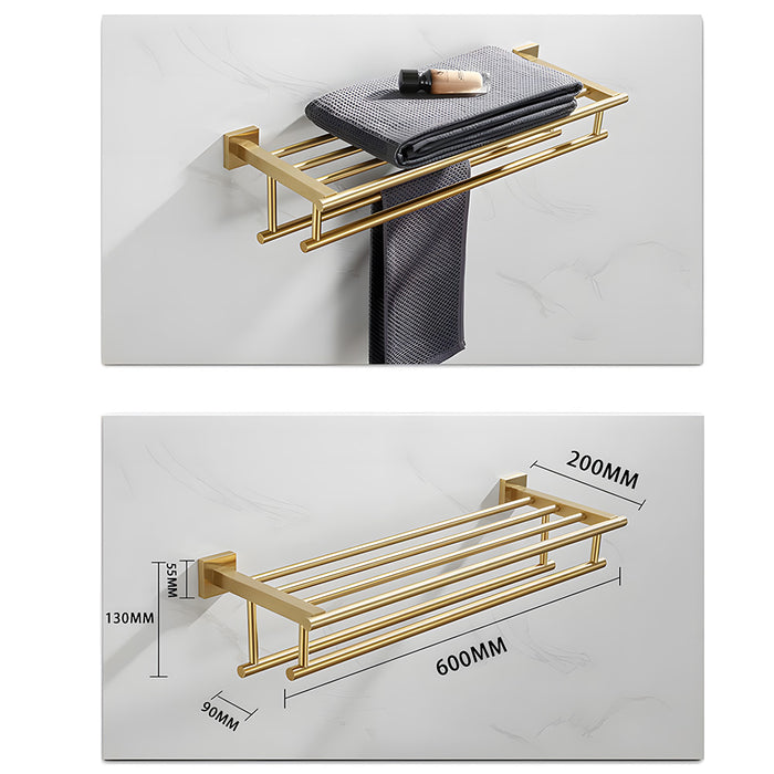 Brushed Gold Bathroom Towel Rack with Shelf