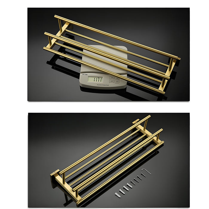 Brushed Gold Bathroom Towel Rack with Shelf