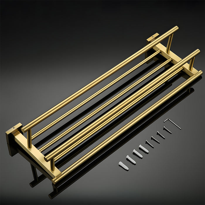 Brushed Gold Bathroom Towel Rack with Shelf
