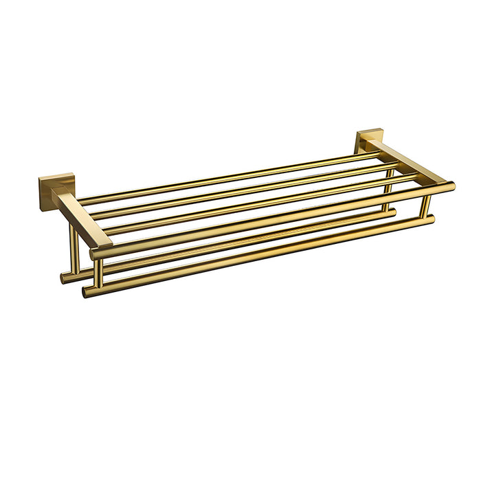 Brushed Gold Bathroom Towel Rack with Shelf