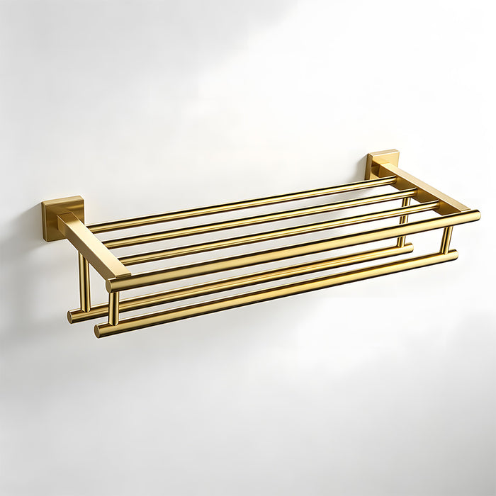 Brushed Gold Bathroom Towel Rack with Shelf
