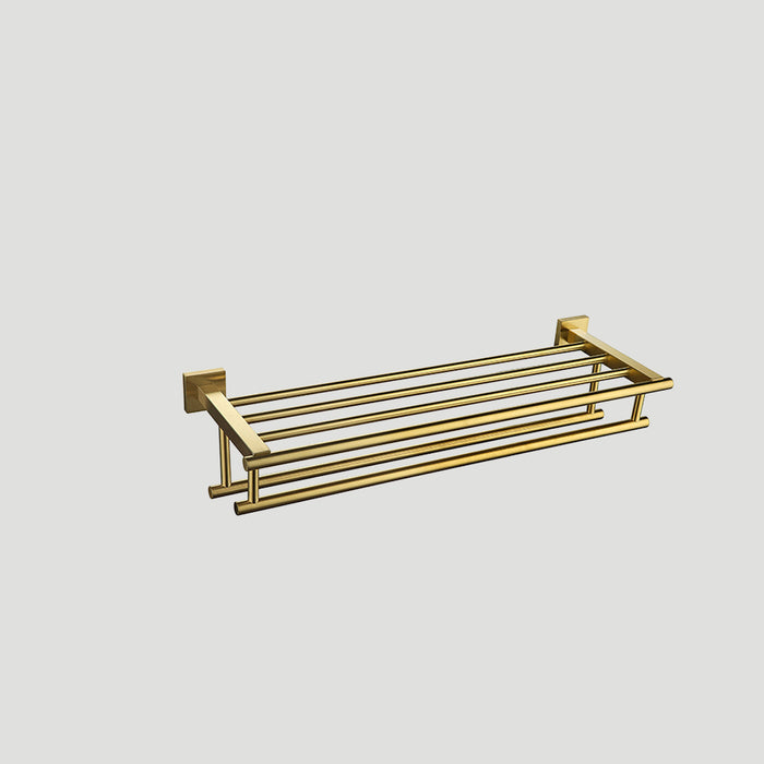 Brushed Gold Bathroom Towel Rack with Shelf