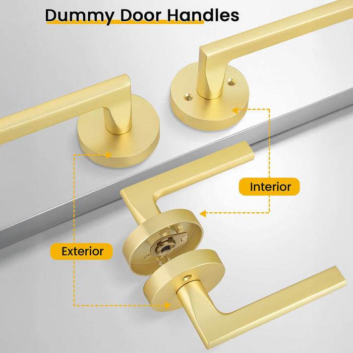 2 Pack Brushed Gold Dummy Door Handles Interior Door Levers