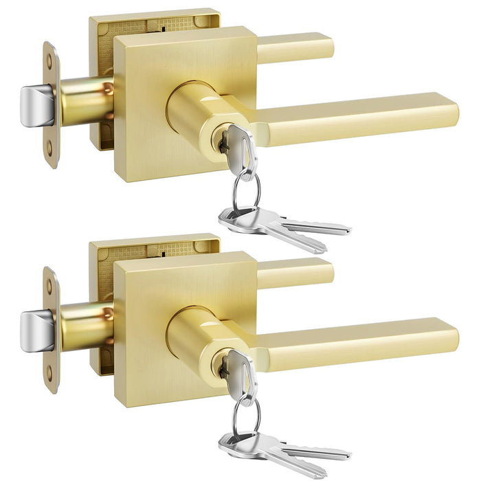 Brushed Gold Keyed Entry Door Handle with Lock & Key