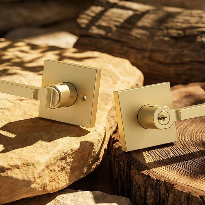Brushed Gold Keyed Entry Door Handle with Lock & Key