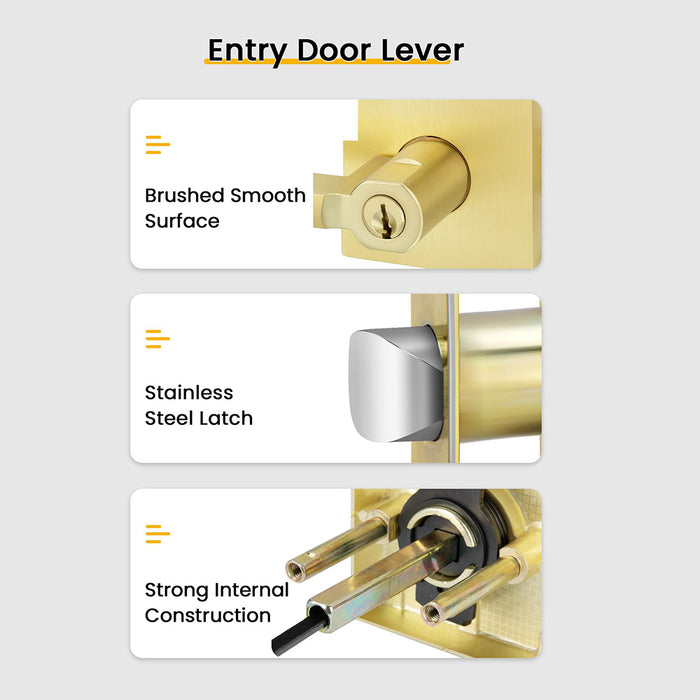 Brushed Gold Keyed Entry Door Handle with Lock & Key