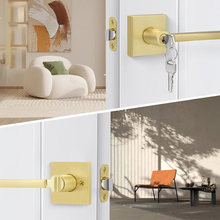 Brushed Gold Keyed Entry Door Handle with Lock & Key