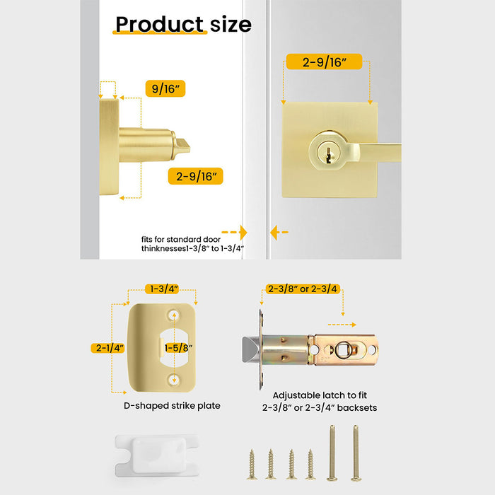 Brushed Gold Keyed Entry Door Handle with Lock & Key