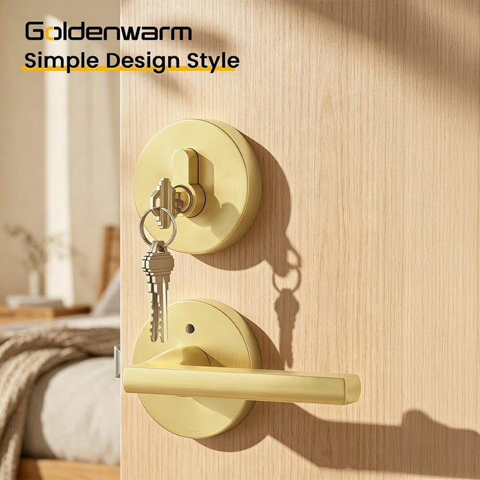 Brushed Gold Front Door Handle and Deadbolt Set