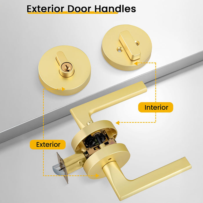 Brushed Gold Front Door Handle and Deadbolt Set