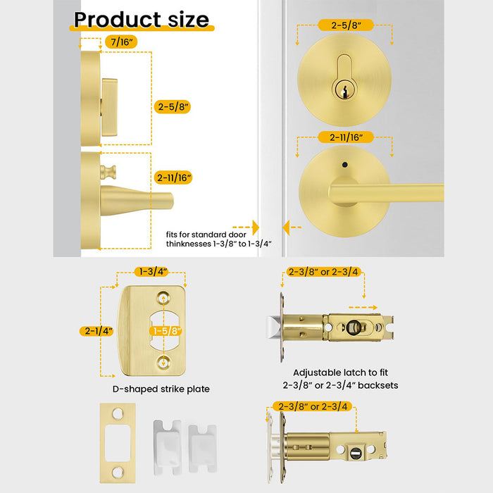 Brushed Gold Front Door Handle and Deadbolt Set
