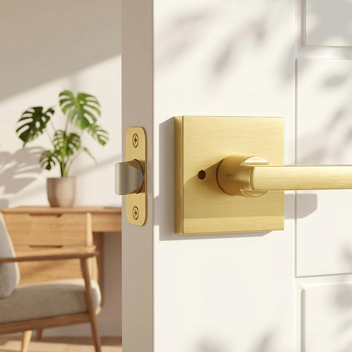 Modern Brushed Gold Privacy Passage & Dummy Interior Door Handles