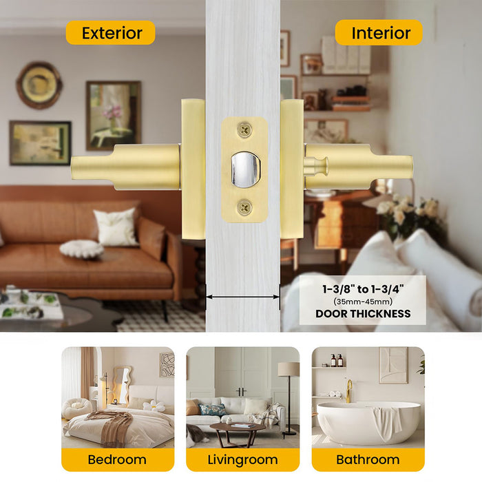 Modern Brushed Gold Privacy Passage & Dummy Interior Door Handles