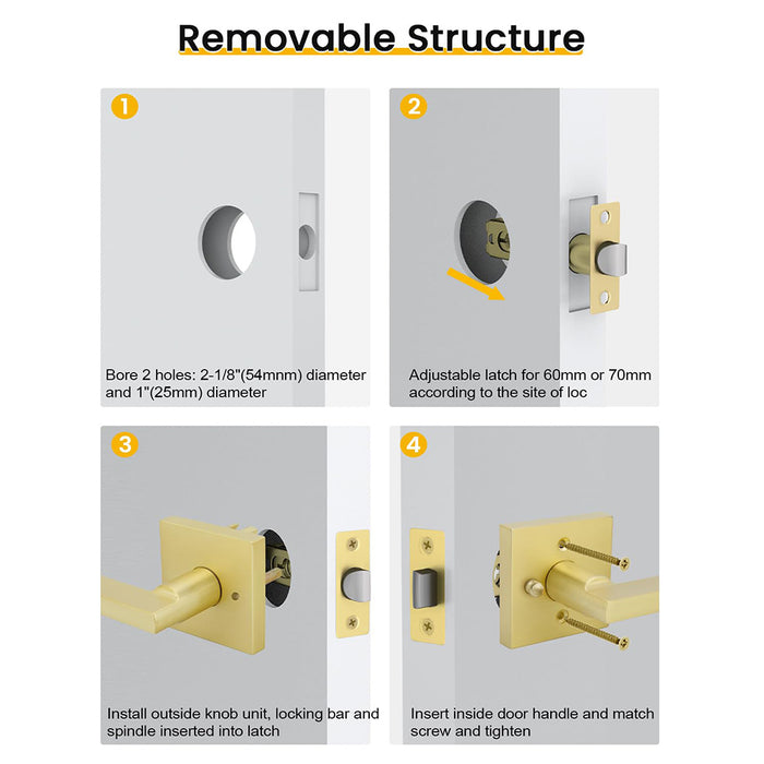 Modern Brushed Gold Privacy Passage & Dummy Interior Door Handles