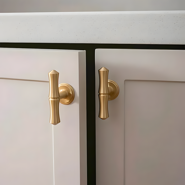 Bamboo Design Brass Gold Wardrobe Handle