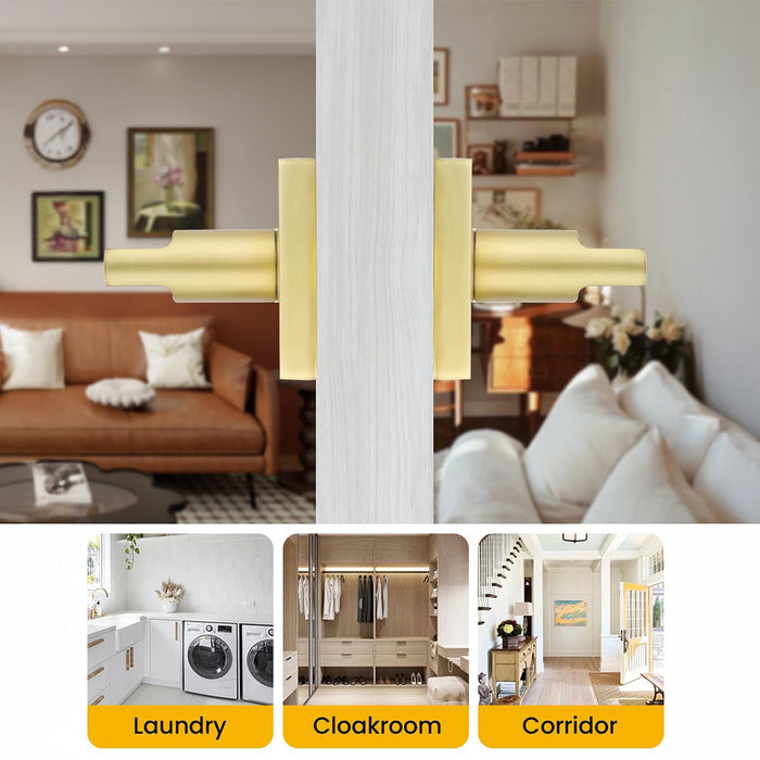 Modern Brushed Gold Privacy Passage & Dummy Interior Door Handles