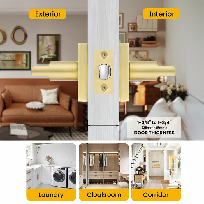 Modern Brushed Gold Privacy Passage & Dummy Interior Door Handles