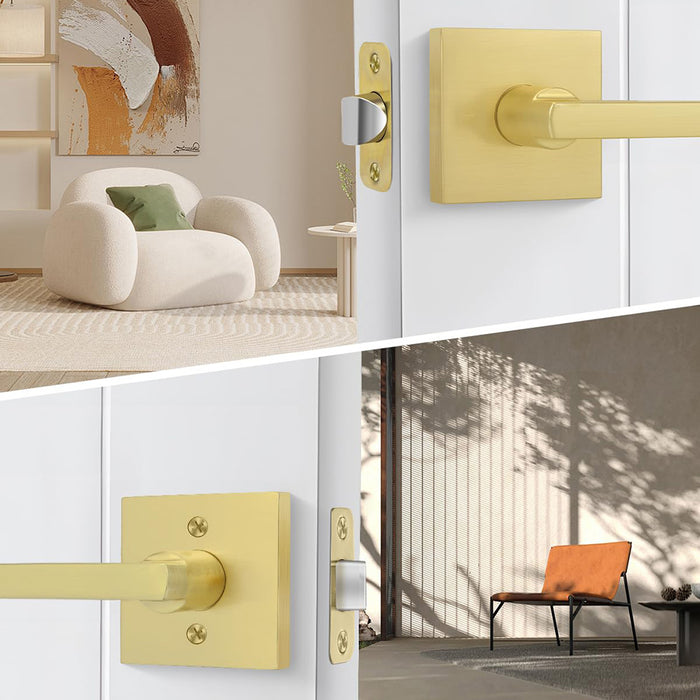 Modern Brushed Gold Privacy Passage & Dummy Interior Door Handles