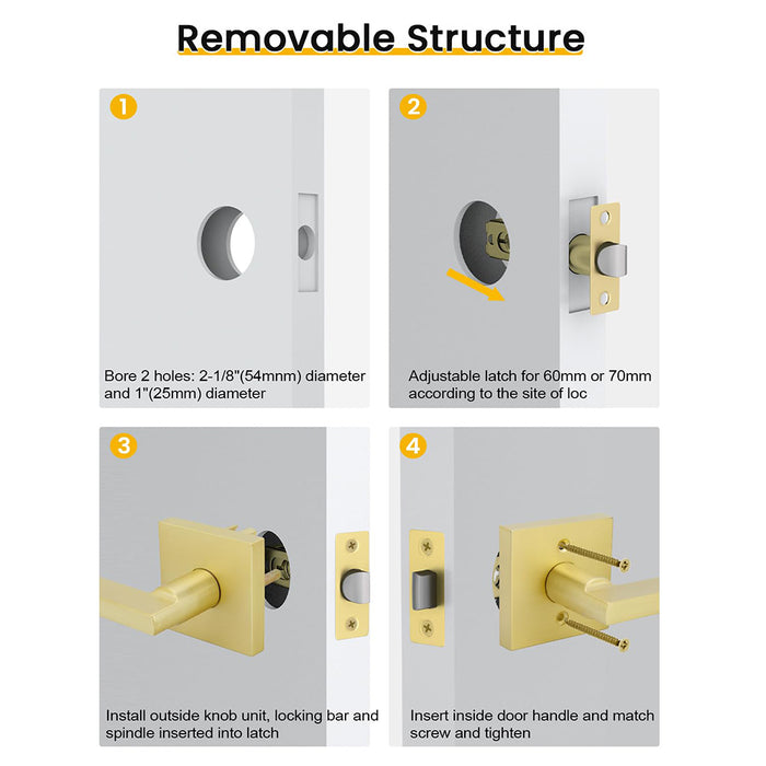 Modern Brushed Gold Privacy Passage & Dummy Interior Door Handles