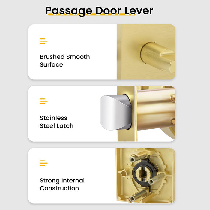 Modern Brushed Gold Privacy Passage & Dummy Interior Door Handles