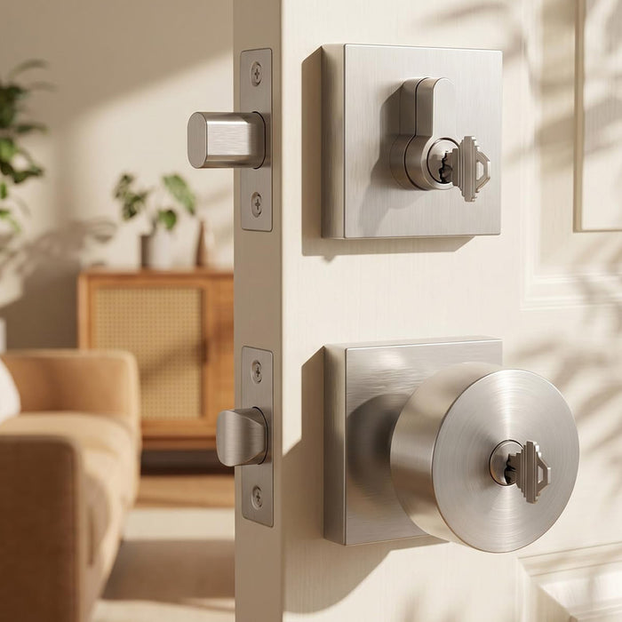 Matte Black & Brushed Nickel Entry Door Handle Set