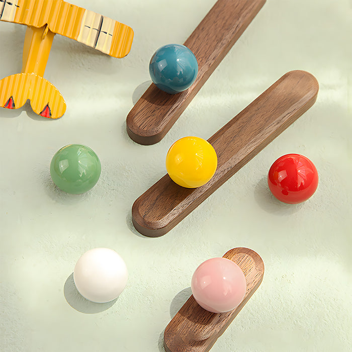 Cute Wooden Cabinet Handles with Sphere Ball Knobs