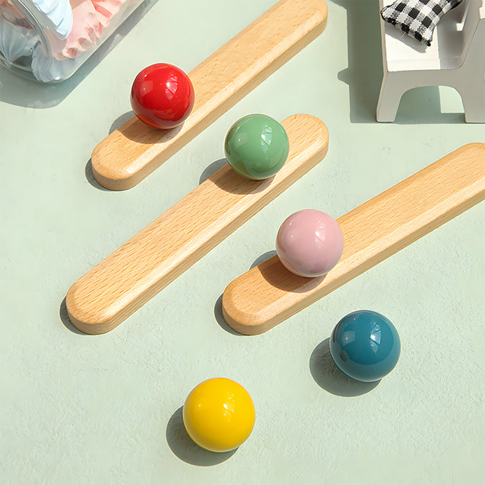 Cute Wooden Cabinet Handles with Sphere Ball Knobs