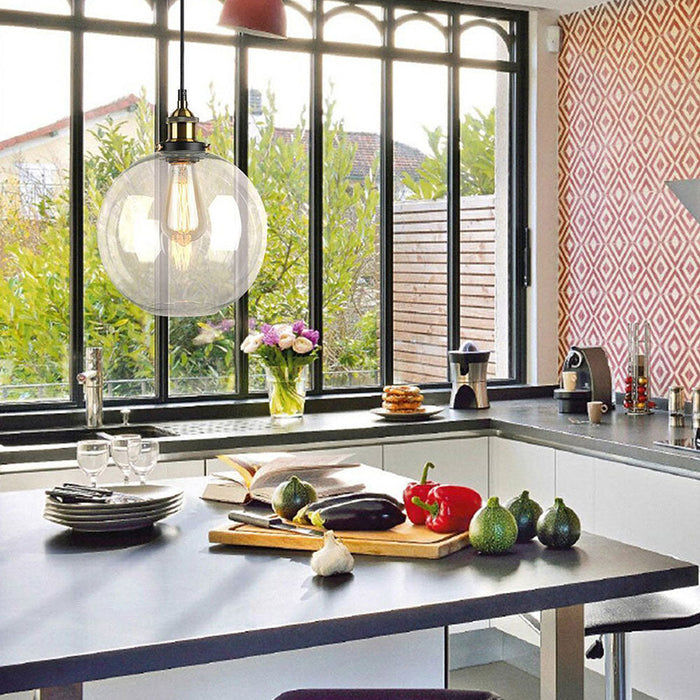 Clear Glass Globe Pendant Light with Black Cord