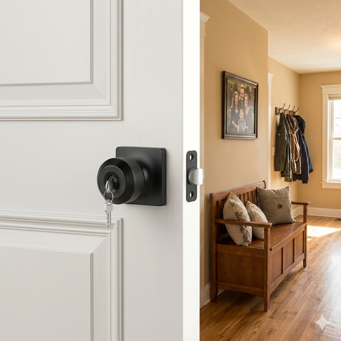 Exterior Entry Black Door Knob with Keys