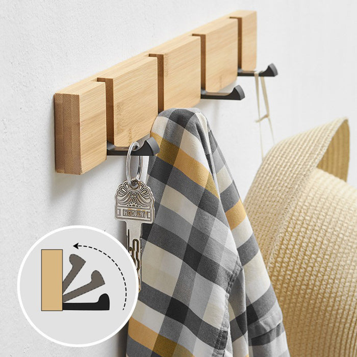 Foldable Bamboo Coat Rack Wall Hooks