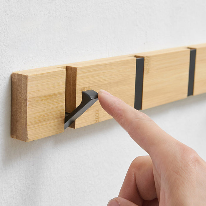Foldable Bamboo Coat Rack Wall Hooks
