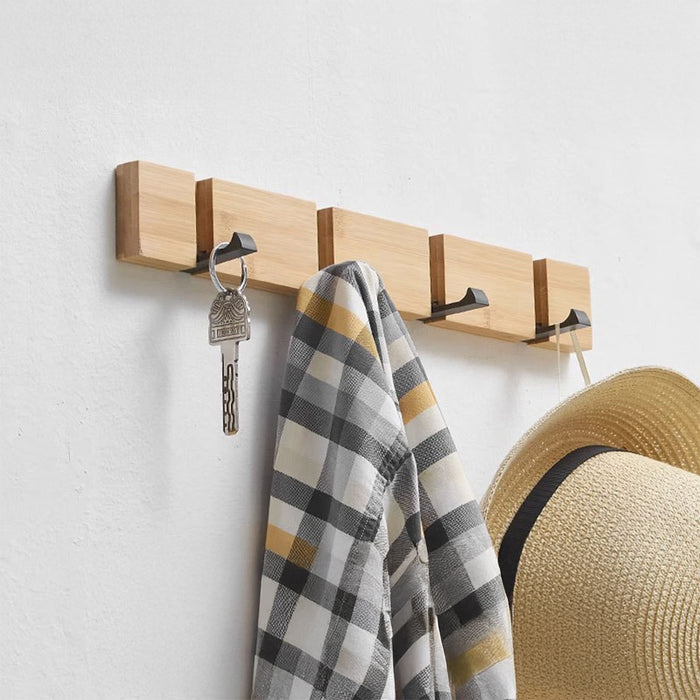 Foldable Bamboo Coat Rack Wall Hooks