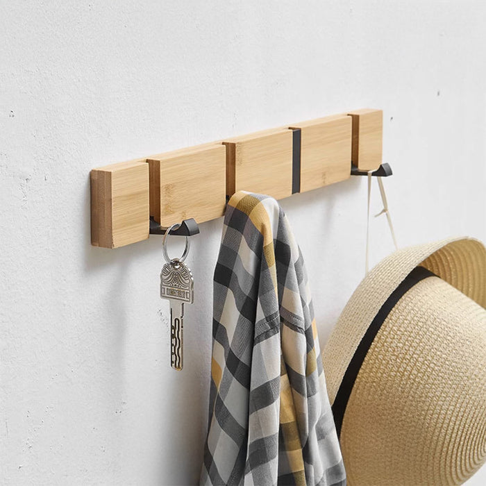 Foldable Bamboo Coat Rack Wall Hooks