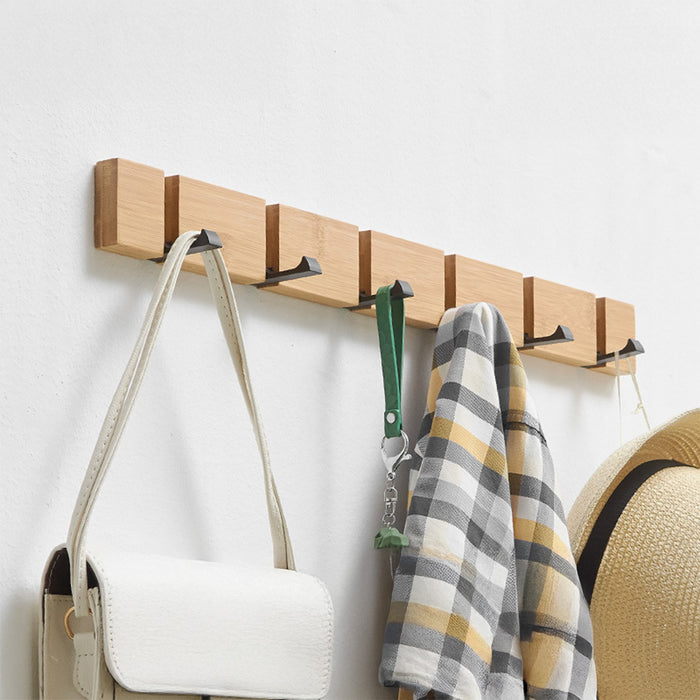 Foldable Bamboo Coat Rack Wall Hooks