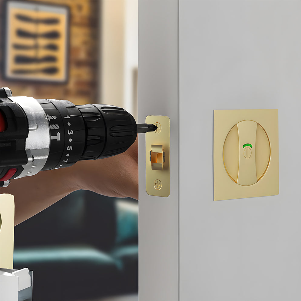 Square Keyless Pocket Door Lock with Indicator Door Knobs | Goldenwarm