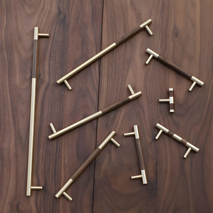 Luxury Brass Walnut T-bar Wardrobe Handles
